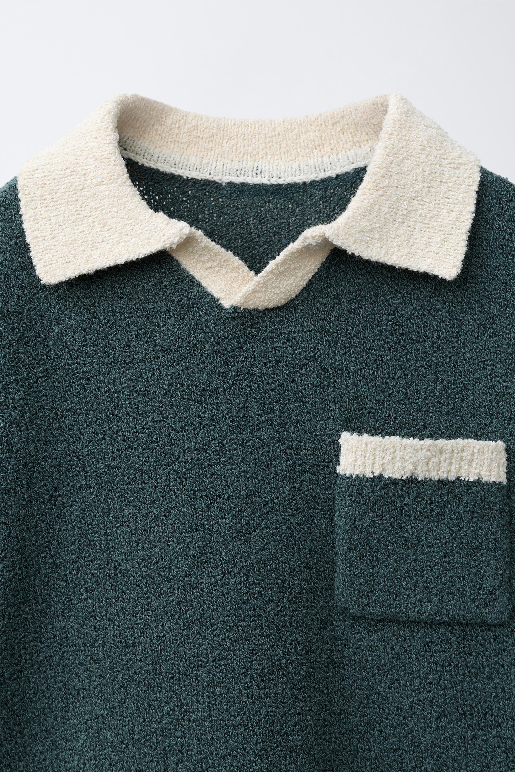 CONTRAST COLLAR KNIT POLO SHIRT